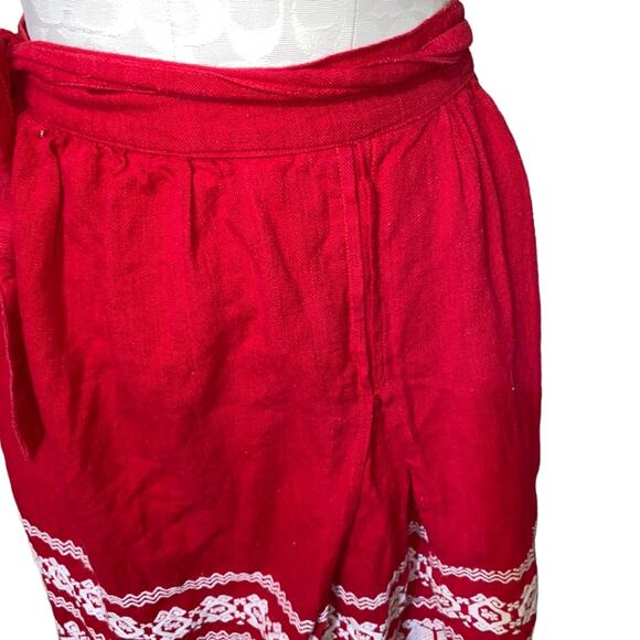 Vintage Retro Embroidered Hem Wrap Skirt Boho Indie Size Small Red and White - Picture 3 of 7